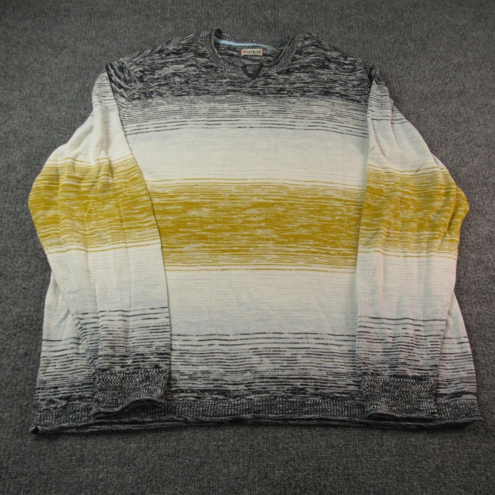32 Bar Blues Sweater Mens 2XL Gray White Yellow Stripe Knit Crewneck‎ Pullover